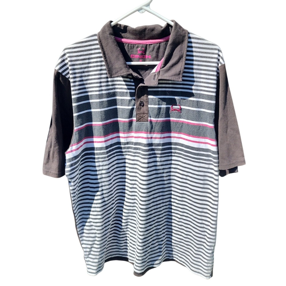 Cinch Mens Striped Polo Shirt Grey Pink White MTK1826001 XL